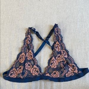 Blue and pink lace bralette